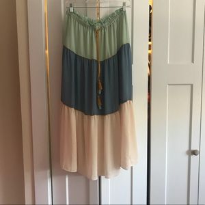 LOFT 3-Color Pastel Maxi Skirt w/ Mustard Accents